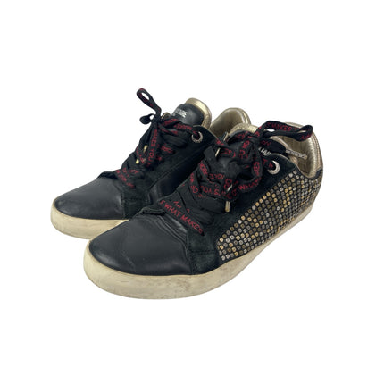 Zadig & Voltaire Black Leather Studded Lace Up Round Toe Sneakers Shoes Size 8.5