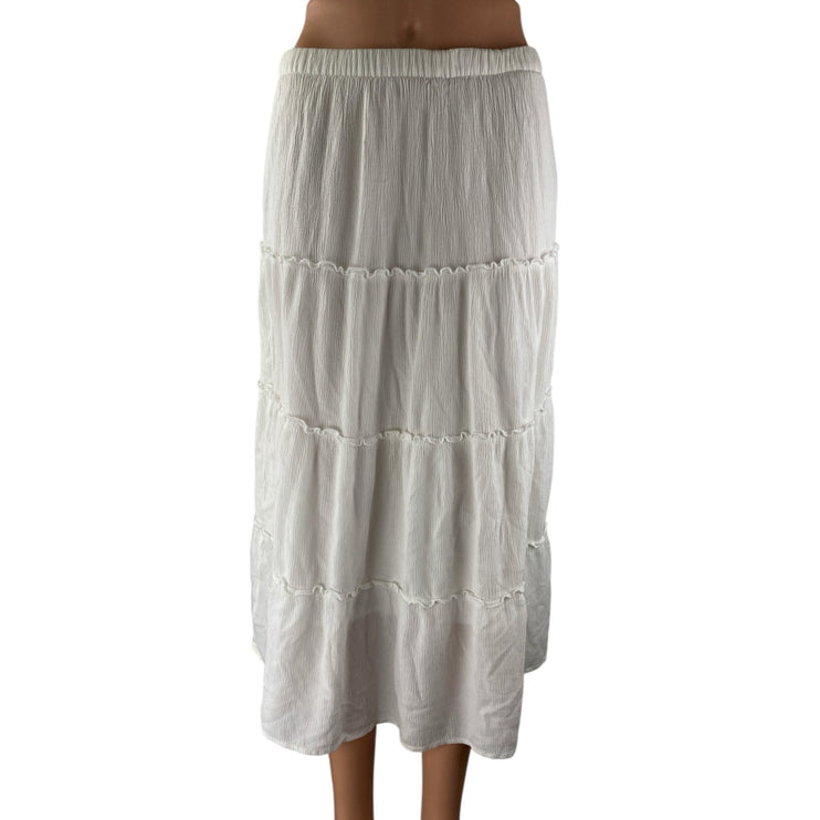 Hollister White Ruffle Tiered Elastic Waist Midi Maxi Flare A-Line Skirt Size S