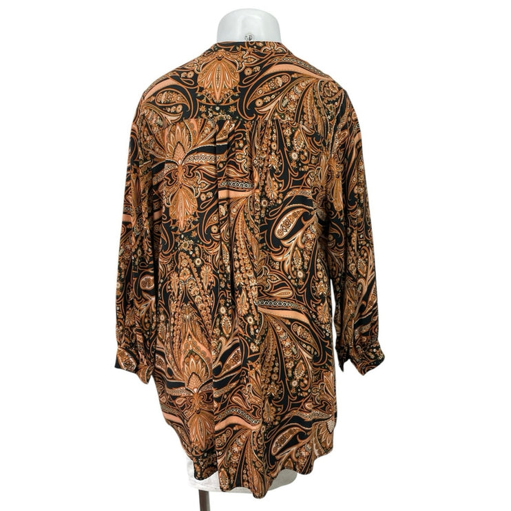 Richard Allen X H&M Women Black Brown Paisley Long Sleeve Button Tunic Blouse 14