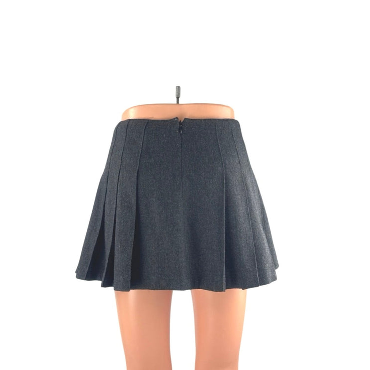 Zara Black Wool Pleated Buckle Belt Strap Gothic Punk A Line Mini Skirt Size 4