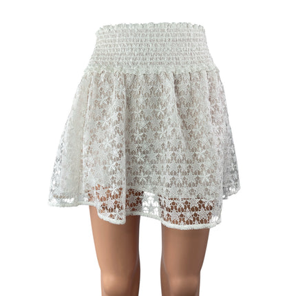 Hill House White Star Lace Smocked Elastic Waist Mini Flare A-Line Skirt Size S
