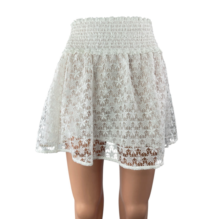 Hill House White Star Lace Smocked Elastic Waist Mini Flare A-Line Skirt Size S