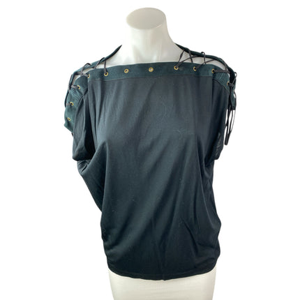 Polo Ralph Lauren Women's Black Lace Grommets Eyelets Short Sleeve Blouse Top M