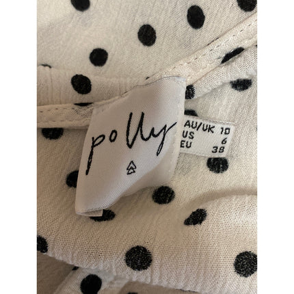 Polly Women's White Black Polka Dots Short Sleeve Cardigan Tie Crop Top Size 6