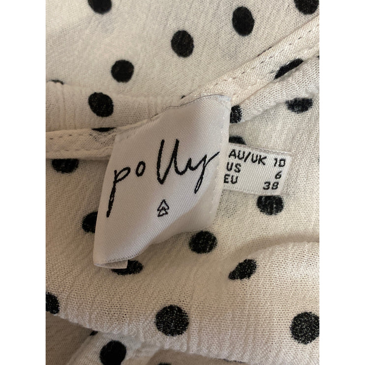 Polly Women's White Black Polka Dots Short Sleeve Cardigan Tie Crop Top Size 6