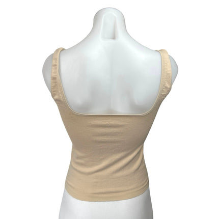 Anthropologie Womens Cream Rib Knit Sleeveless Stretch Crop Sweater Tank Top S/M