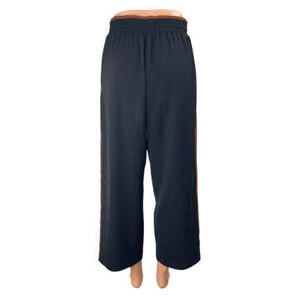 Oak + Fort Women's Black Elastic Waist High Rise Wide Leg Trouser Pants Size M