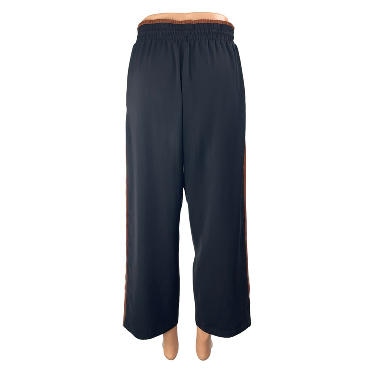 Oak + Fort Women's Black Elastic Waist High Rise Wide Leg Trouser Pants Size M