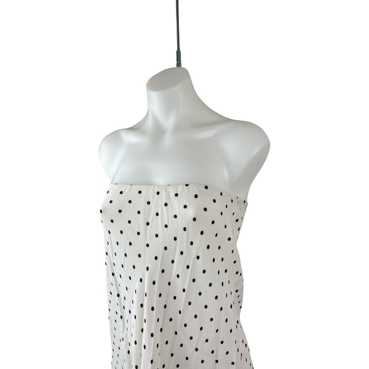 MNG Mango White Black Polka Dots Strapless Tube Bandeau Slip Midi Dress Size S