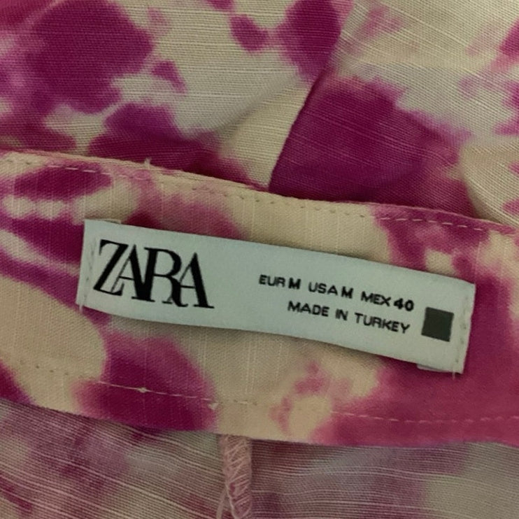 Zara Purple White Tie Dye Linen Blend Ruched Side Zip Lightweight Skort Size M