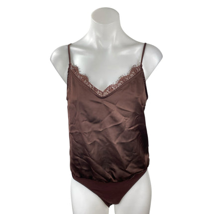 Abercrombie & Fitch Brown Lace Satin Sleeveless V Neck Camisole Bodysuit Top S