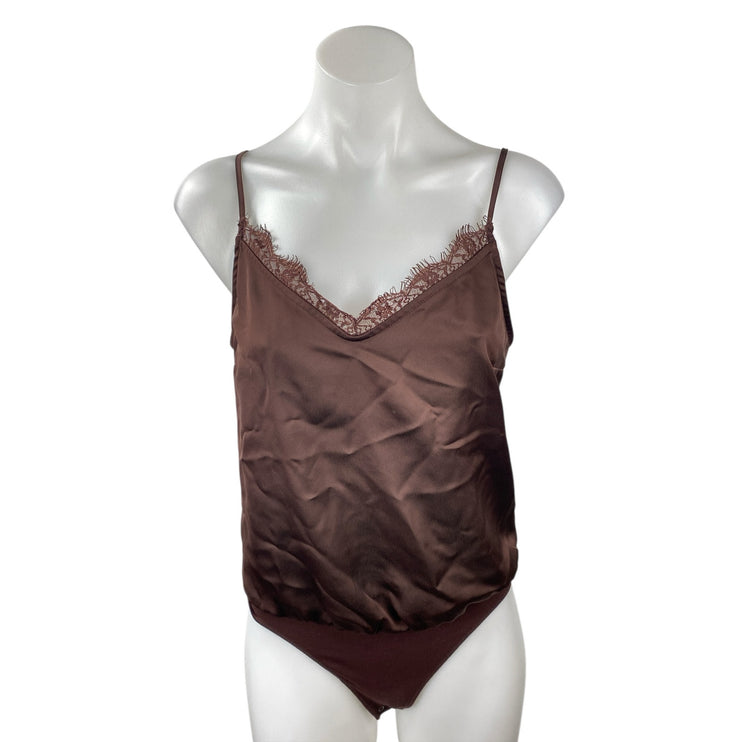 Abercrombie & Fitch Brown Lace Satin Sleeveless V Neck Camisole Bodysuit Top S