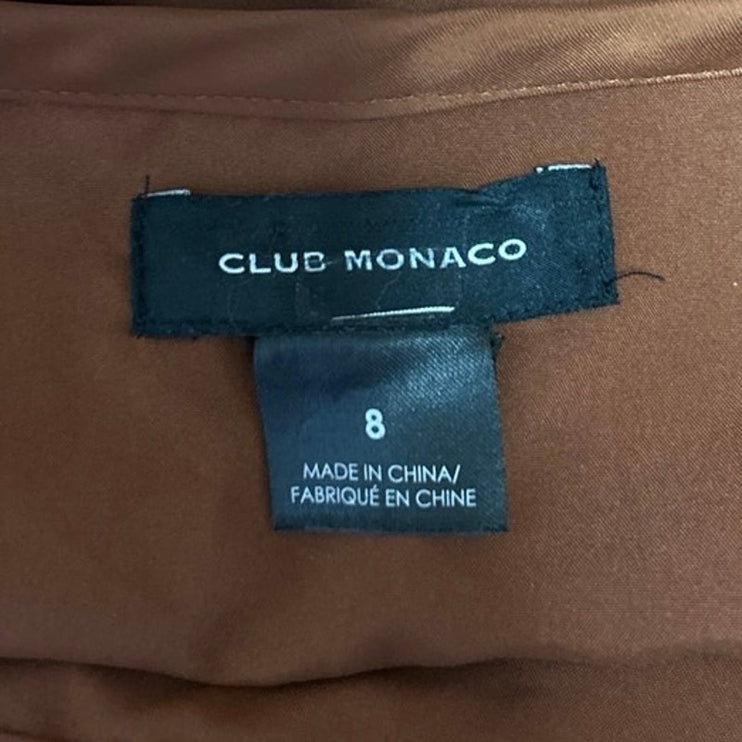 Club Monaco Trycia Brown Silk Satin Slit Zip Midi Straight Pencil Slip Skirt 8