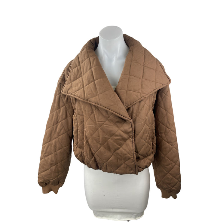 Blank NYC Women's Brown Tencel Quilted Puffer Cropped Bomber Coat Jacket Size XS