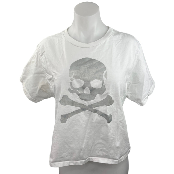 Soul White Gray Skull & Bones Graphic Print Crewneck Short Sleeve T-Shirt Top M