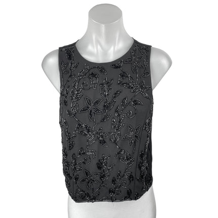 Forever 21 Women's Black Floral Beaded Embellished Sleeveless Crop Tank Top Sz S