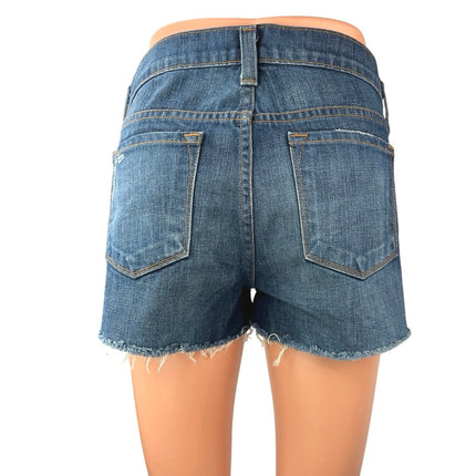 J Brand Dark Wash Mid Rise Frayed Raw Hem Cut Off Stretch Denim Jeans Shorts 26