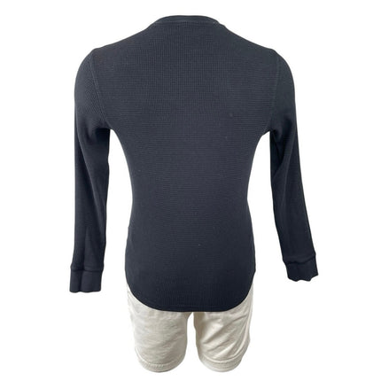 H&M Mens Black Waffle Knit Crew Neck Long Sleeve Thermal Tee Basic T-Shirt Top M