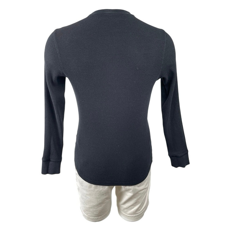 H&M Mens Black Waffle Knit Crew Neck Long Sleeve Thermal Tee Basic T-Shirt Top M