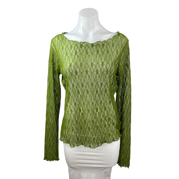 Urban Outfitter Out From Under Green Floral Lace Sheer Long Sleeve Blouse Top XL