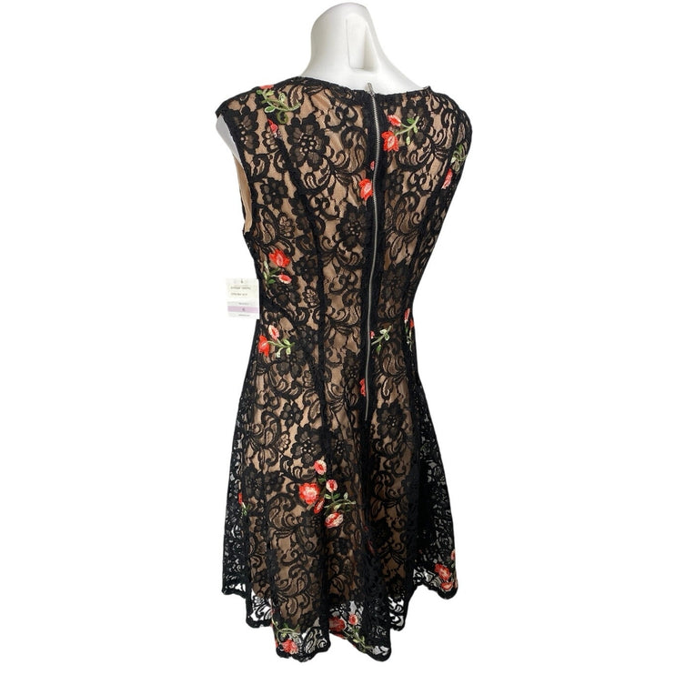 NEW Gabby Skye Black Lace Floral Embroidered Sleeveless Mini Fit & Flare Dress 6