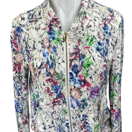 H&M Women's Multicolor Floral Long Sleeve Pocket Zip Up Bomber Jacket Size 8