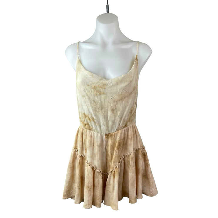 Lizard Thicket Peach Love Beige Tie Dye Sleeveless Cami Tiered Romper Shorts L