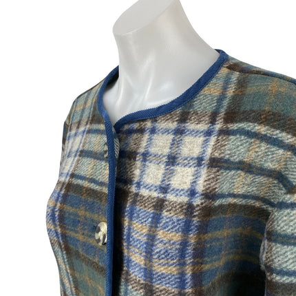 Lucky Brand Women's Green Plaid Fleece Long Sleeve Button Up Cardigan Sweater S