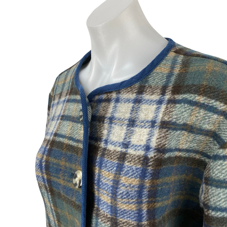 Lucky Brand Women's Green Plaid Fleece Long Sleeve Button Up Cardigan Sweater S