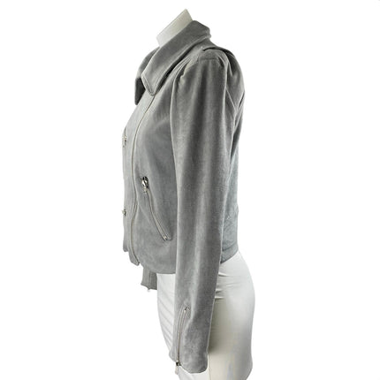 Olivaceous Women's Gray Faux Suede Collar Asymmetric Zip Up Moto Coat Jacket M