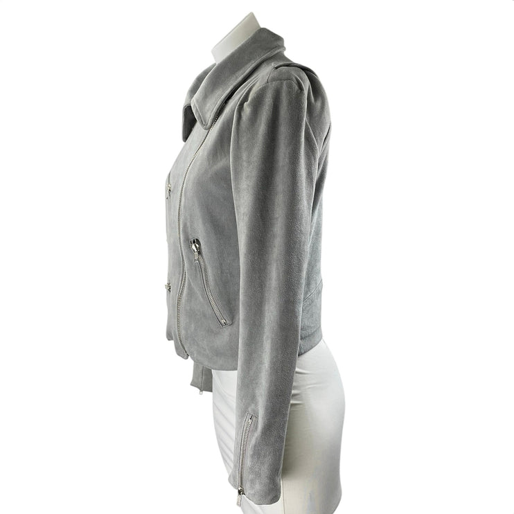 Olivaceous Women's Gray Faux Suede Collar Asymmetric Zip Up Moto Coat Jacket M