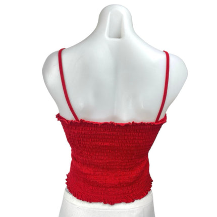Brandy Melville Womens Red Sleeveless Cami Camisole Smocked Crop Tank Top Size S