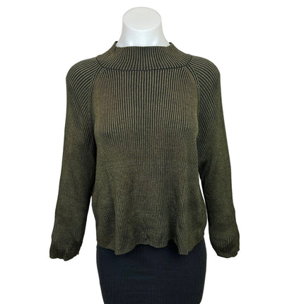 Bar III Womens Gold Black Ribbed Knit Mock Neck Boxy Cozy Long Sleeve Sweater M