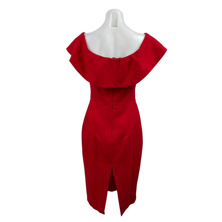 Zara Basic Women's Red Off Shouder Short Sleeve Slit Mini Bodycon Sheath Dress M