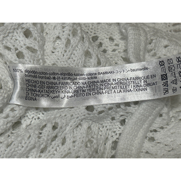 Zara White Long Bell Sleeve Open Knit Crochet Crew Cover Up Blouse Top Size L
