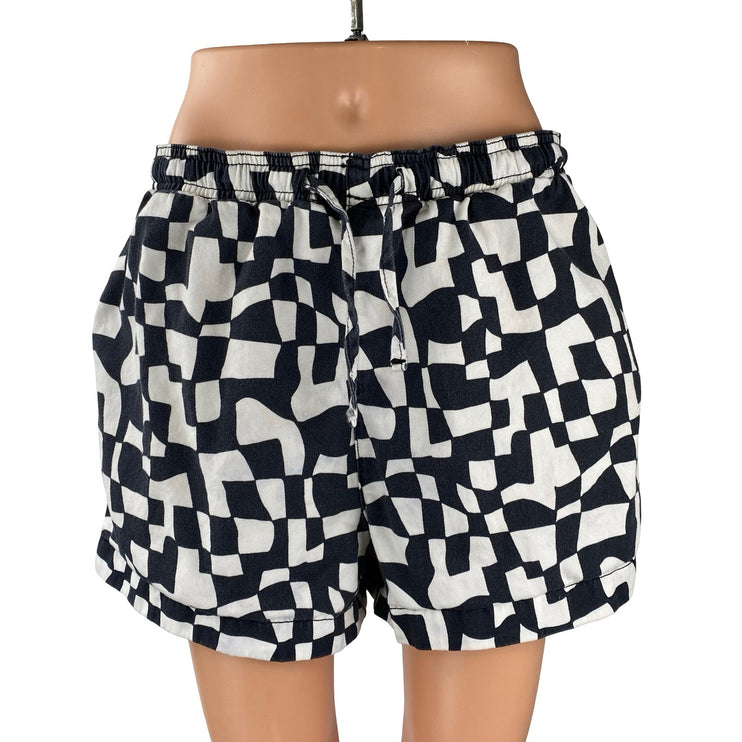Topshop Black White Check Geometric High Rise Balloon Mini Casual Shorts Sz 8-10