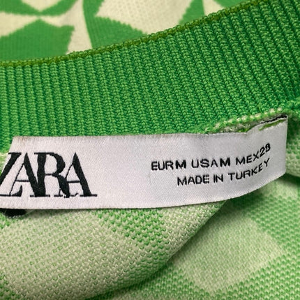 Zara Womens Green Diamond Checkered Sleeveless Knit Crop Sweater Vest Tank Top M