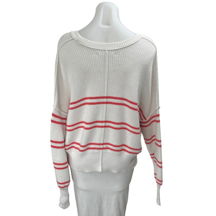 Aerie Beyond White Red Striped Long Sleeve Oversized Cropped Sweater Top Size S
