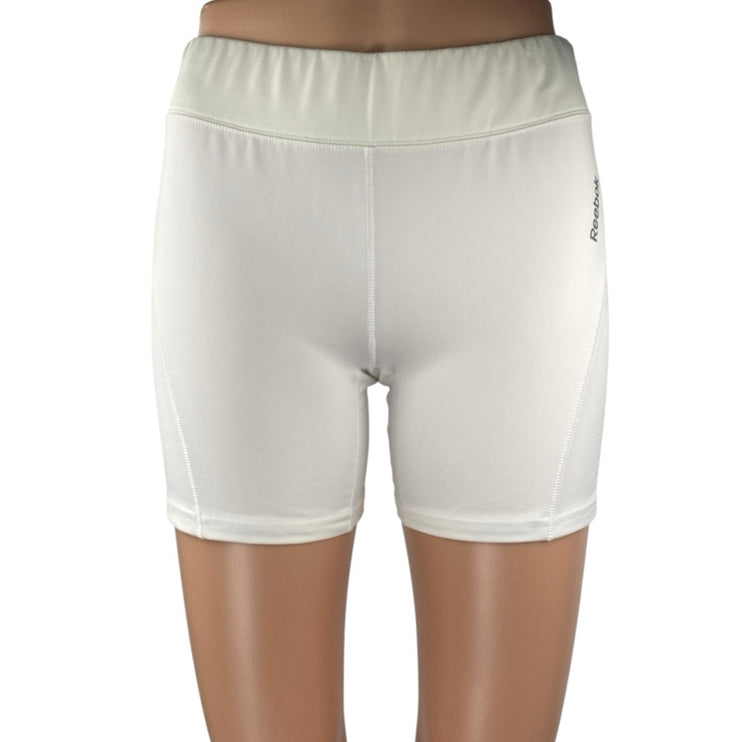 Reebok Playdry Women's White Compression Athletic Workout Fitness Biker Shorts M