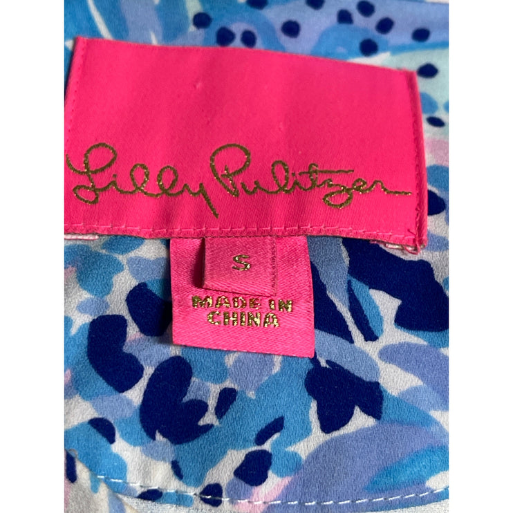 Lilly Pulitzer Winona Blue Floral V Neck Long Sleeve Mini Swing Shift Dress Sz S