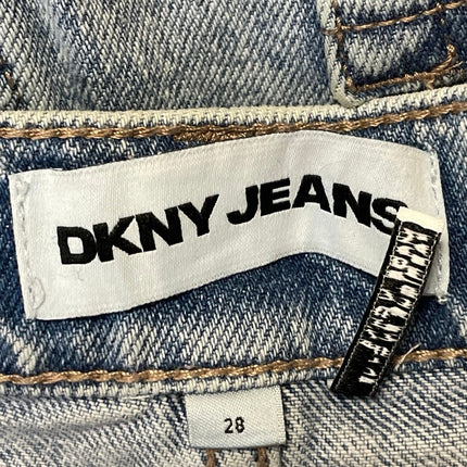 DKNY Women's Blue Light Wash Rhinestone High Rise Wide Leg Baggy Denim Jeans 28