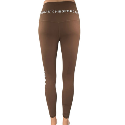 Urban Chiropractic Brown Spell Out Logo Yoga Athletic Leggings Pants Size S