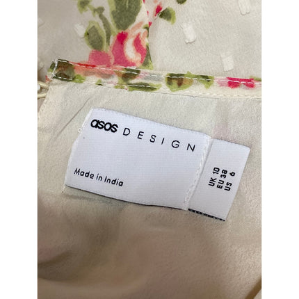 ASOS Design Womens Cream Floral Print V-Neck Long Sleeve Mini A-Line Dress Sz 6