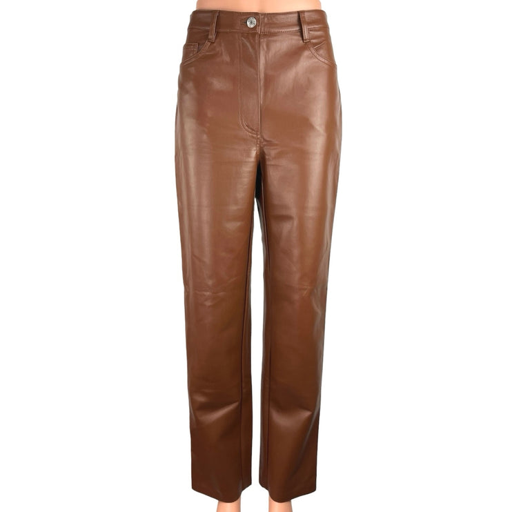 Aritzia Wilfred Brown Faux Leather High Rise  Straight Leg Pockets Ankle Pants 6