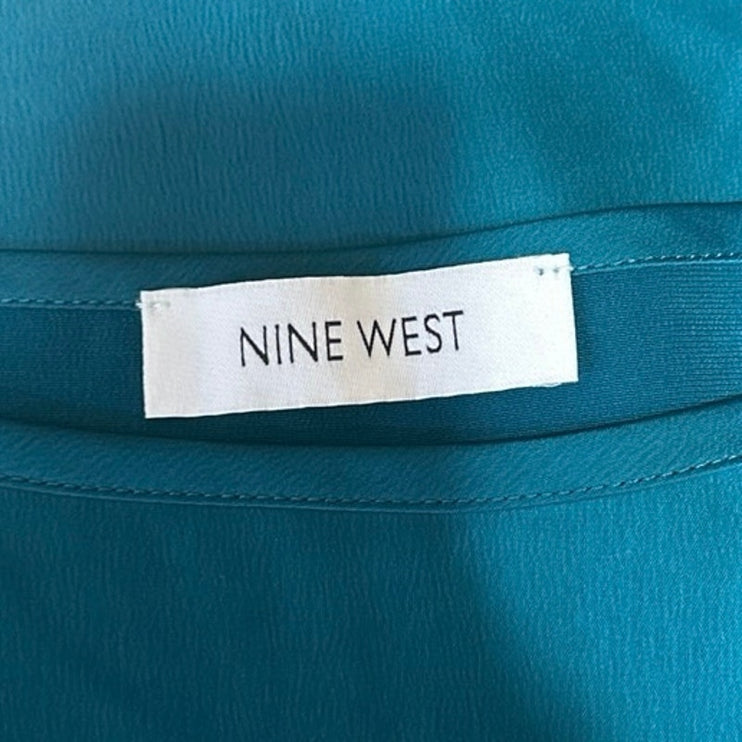 Nine West Blue Silk Satin Sleeveless Boat Neck Tank Mini Sheath Dress One Size