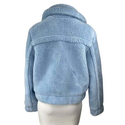 Gap Blue Sherpa Fleece Wide Collar Full Zip Long Sleeve Bomber Coat Jacket Sz S