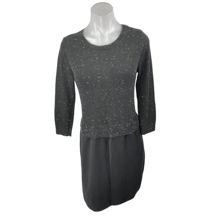 Ann Taylor Loft Black Speckled 3/4 Sleeve Knee Length Shift Sweater Dress Size S