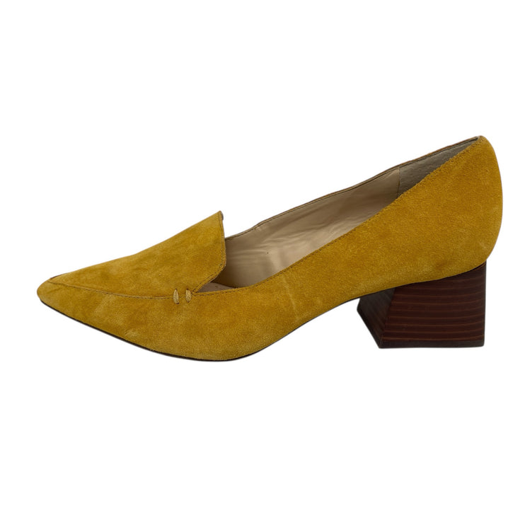 Sole Society Mustard Suede Leather Pointed Toe Block Heel Slip On Pumps Shoes 10