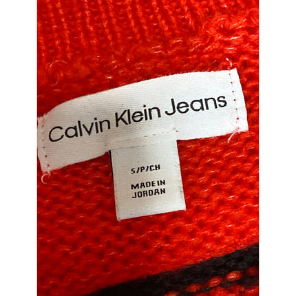 Calvin Klein Jeans Women's Red CK Logo Long Sleeve Crewneck Sweater Top Size S