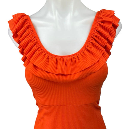 Zara Women's Orange Sleeveless Stretch Scoop Neck Ruffle A Line Midi Dress Sz S